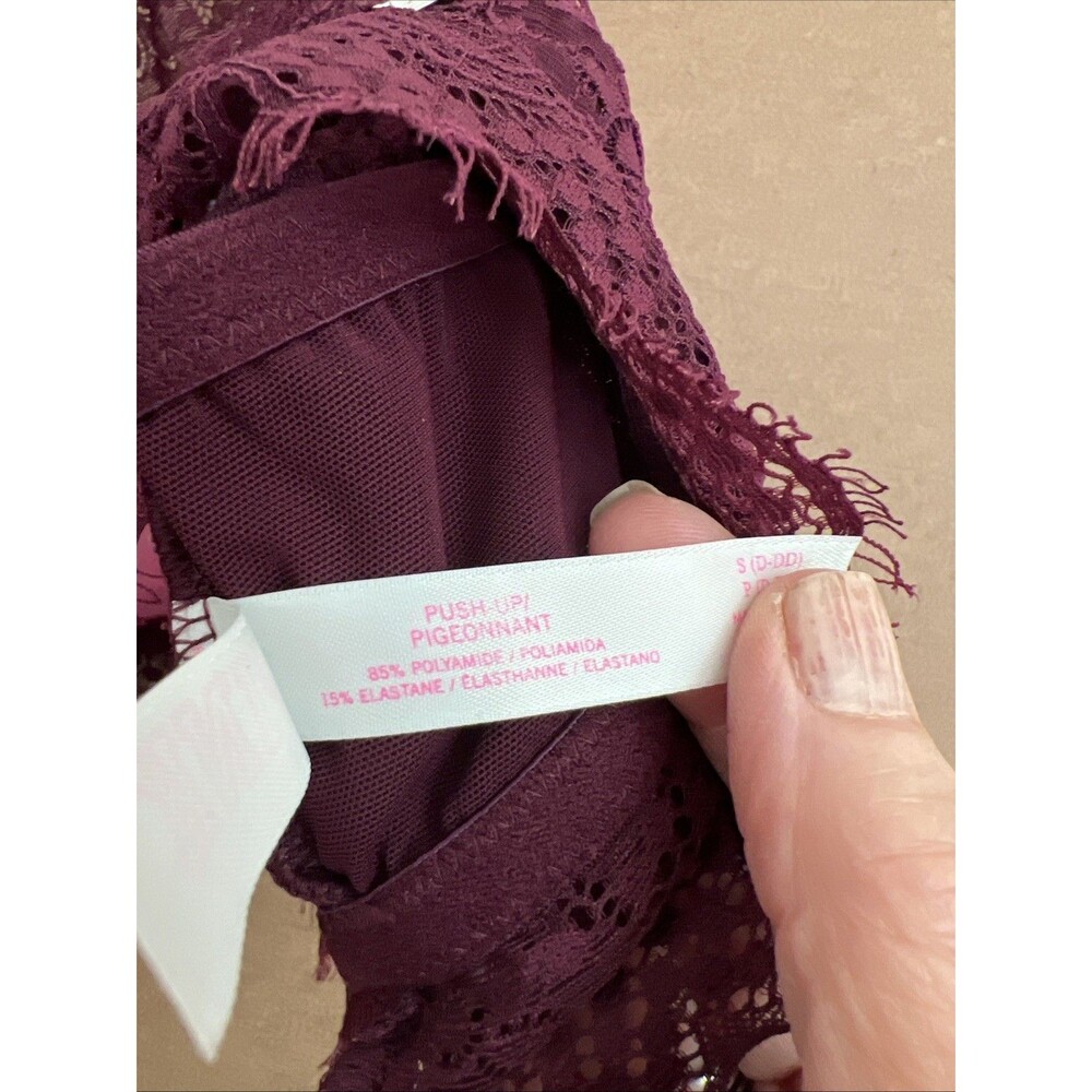PINK Victoria's Secret Lace Bralette Womens Burgundy Size S D-DD Push Up - Picture 8 of 8